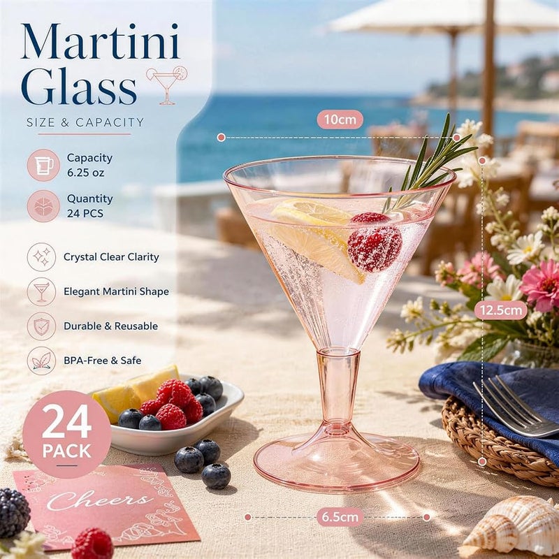 Liacere 24 Pack Pink Plastic Martini Glasses - 6.25oz Disposable Cocktail Glasses - Plastic Margarita Glasses - Plastic Cocktail Glasses Perfect for Wedding & Party & Birthday &Mother's Day - Image 3