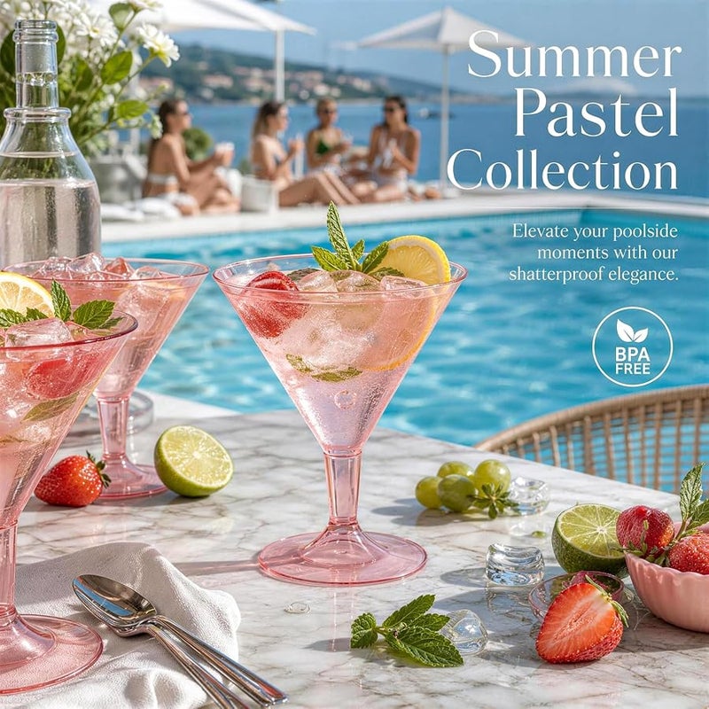 Liacere 24 Pack Pink Plastic Martini Glasses - 6.25oz Disposable Cocktail Glasses - Plastic Margarita Glasses - Plastic Cocktail Glasses Perfect for Wedding & Party & Birthday &Mother's Day - Image 2
