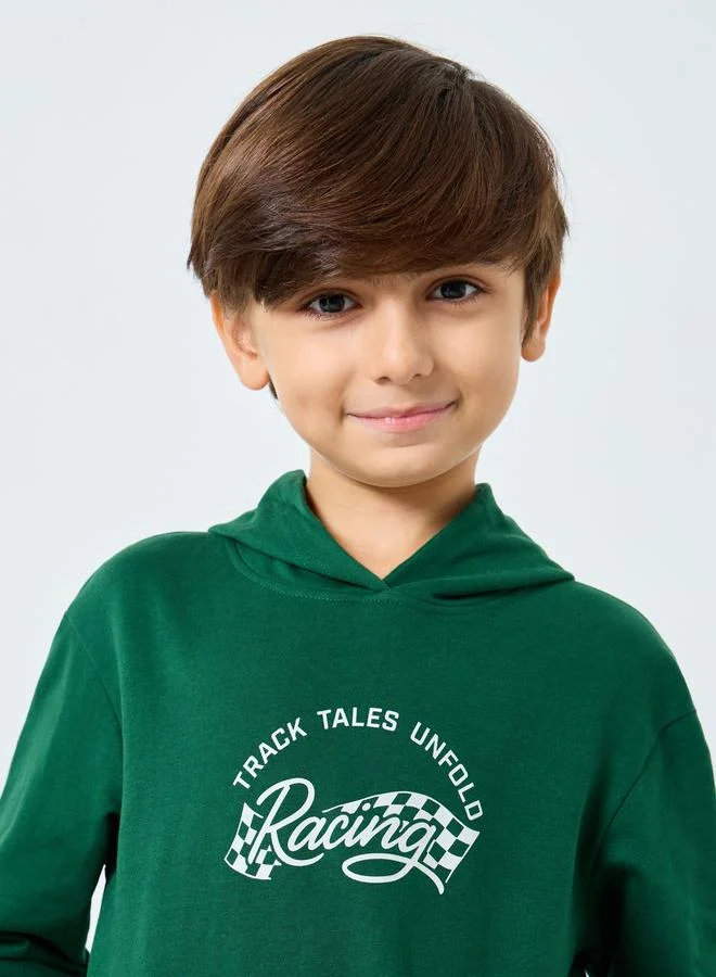 Styli  Boys Green Graphic Print Hoodie And Joggers Set for Men | Best Price UAE