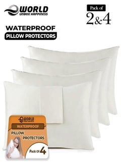 Eworld Waterproof White Cotton Pillow Covers with Smooth Zippers, Double Defense Design Featuring High Thread Count and Plain Style Thick Pillowcases for Home, Hotel, and Dormitory in Pack of 2, And 4  - Image 2