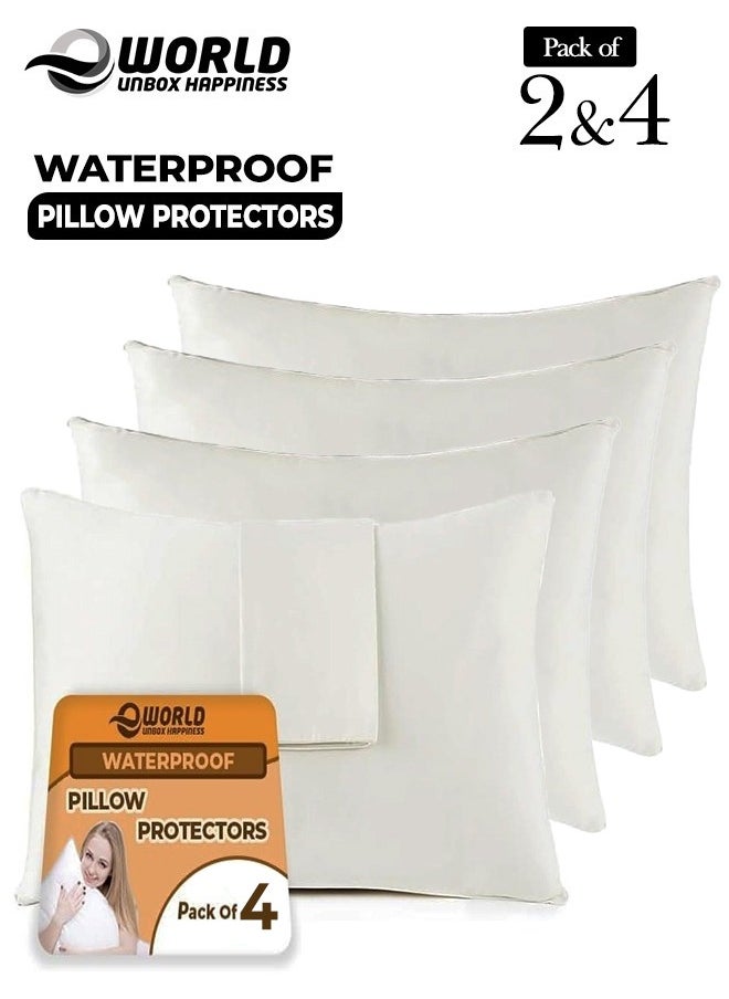 Eworld - Waterproof White Cotton Pillow Covers with Smooth Zippers, Double Defense Design Featuring High Thread Count and Plain Style Thick Pillowcases for Home, Hotel, and Dormitory in Pack of 2, And 4 - Image 1