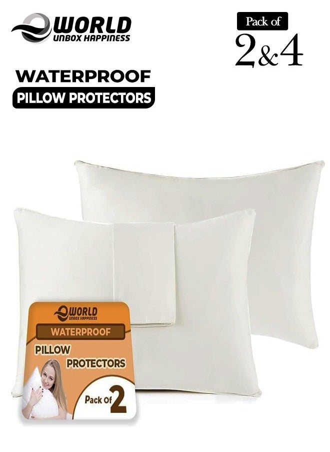 Eworld - Waterproof White Cotton Pillow Covers with Smooth Zippers, Double Defense Design Featuring High Thread Count and Plain Style Thick Pillowcases for Home, Hotel, and Dormitory in Pack of 2, And 4 - Image 1