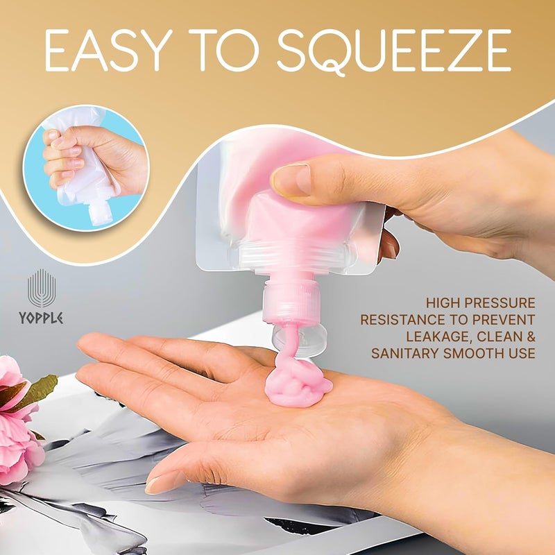 Yopple Travel Size Refillable Squeeze Pouches with Funnel, Leakproof Toiletry Bags for Shampoo, Lotion, Hand Wash, Cream & Liquid Cosmetics, Portable Transparent Travel Containers (100ml) (5) - Image 4