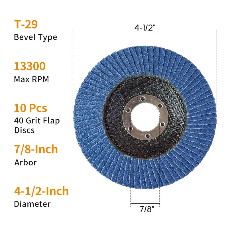 USEWIN 10 Pack Flap Discs 4 1/2 for Angle Grinder Sanding Disc, 40 Grit Grinding Disc, 4.5" x 7/8" Type 29 Zirconia Grinding Wheel for Metal, Wood, Stainless Steel Finishing - Image 3