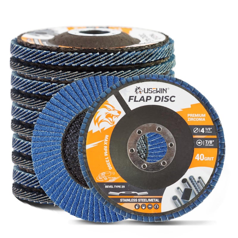 USEWIN 10 Pack Flap Discs 4 1/2 for Angle Grinder Sanding Disc, 40 Grit Grinding Disc, 4.5" x 7/8" Type 29 Zirconia Grinding Wheel for Metal, Wood, Stainless Steel Finishing - Image 1