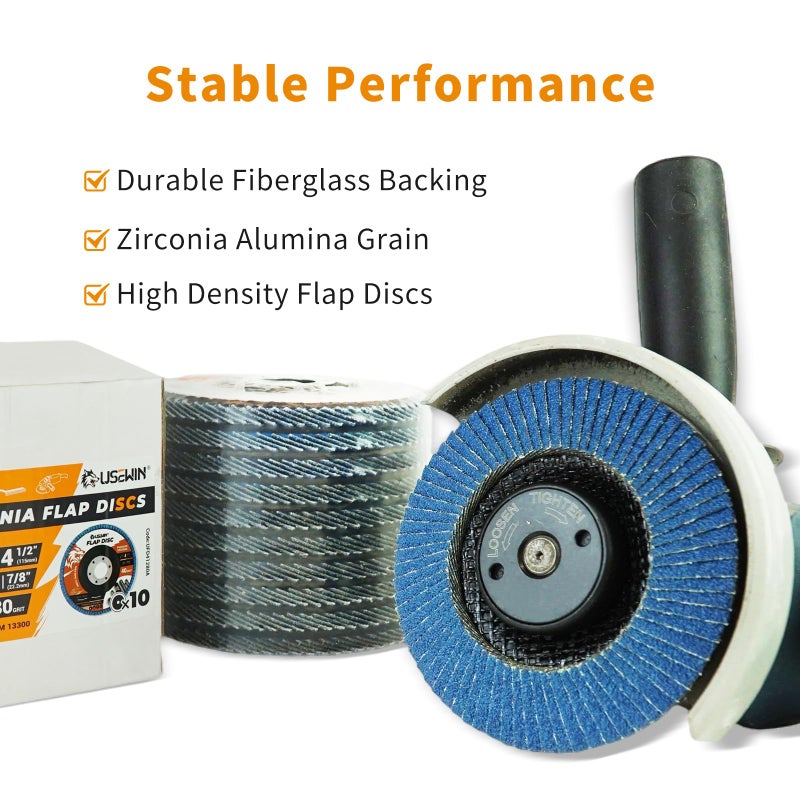 USEWIN 10 Pack Flap Discs 4 1/2 for Angle Grinder Sanding Disc, 40 Grit Grinding Disc, 4.5" x 7/8" Type 29 Zirconia Grinding Wheel for Metal, Wood, Stainless Steel Finishing - Image 5
