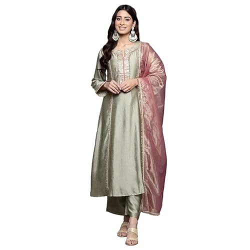Varanga Floral Yoke Design Sequinned Panelled Anarkali Kurta With Palazzo & Dupatta - Image 1
