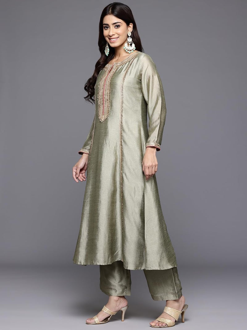 Varanga Floral Yoke Design Sequinned Panelled Anarkali Kurta With Palazzo & Dupatta - Image 2