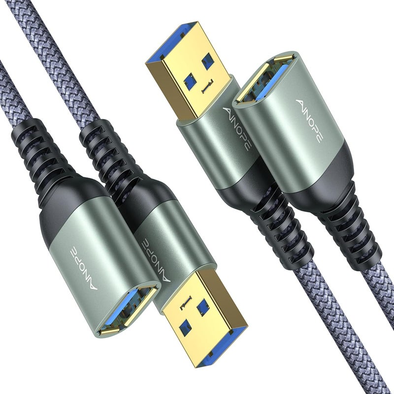 AINOPE 2PACK 3.3FT+3.3FT USB 3.0 Extension Cable Type A Male to Female Extension Cord Sturdy Braided Material Fast Data Transfer Compatible with USB Keyboard,Mouse,Flash Drive, Hard Drive,Printer - Image 1