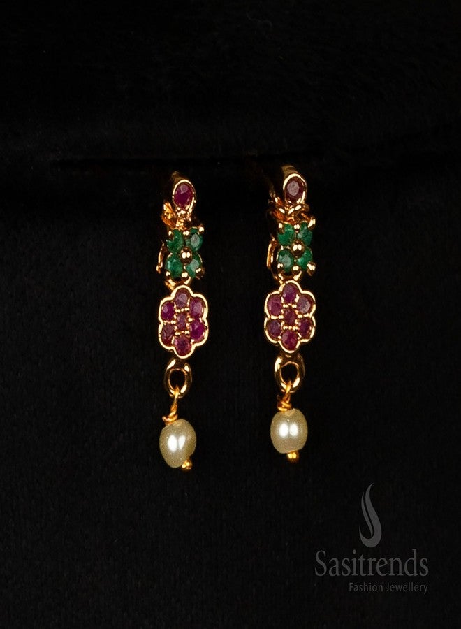 Sasitrends Women Amazing Ruby Green Micro Gold Plated American Diamond Studded Floral Necklace Jewellery Set - Image 4