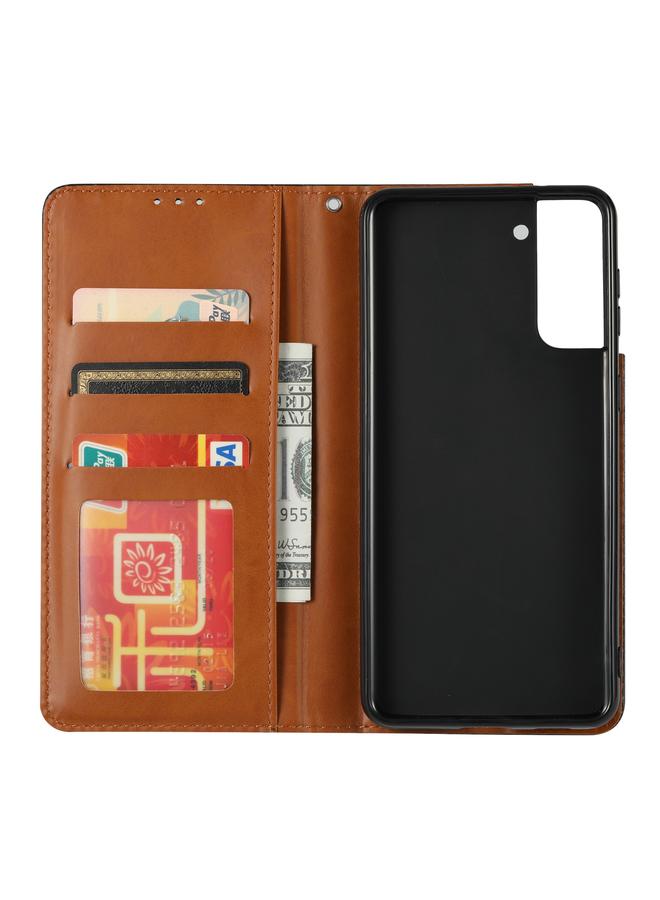 إيروريكس جراب لهاتف Samsung Galaxy S21+ 5G، جراب جلدي قلاب أفقي بملمس جلدي مع إطار صورة وحامل وفتحات بطاقات ومحفظة - Image 4