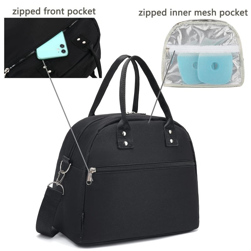 FlowFly Insulated Lunch Bag With Shoulder Strap for Women, Men, and Kids, Large and Reusable, Handle, Freezable Work and School Travel Tote and Meal Prep Organizer (Black) - Image 4