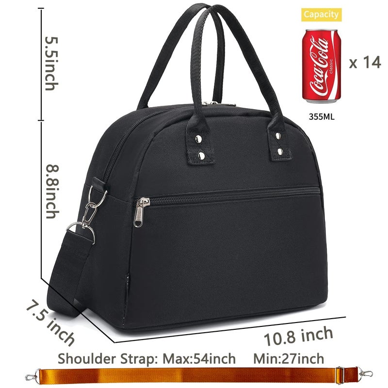 FlowFly Insulated Lunch Bag With Shoulder Strap for Women, Men, and Kids, Large and Reusable, Handle, Freezable Work and School Travel Tote and Meal Prep Organizer (Black) - Image 3