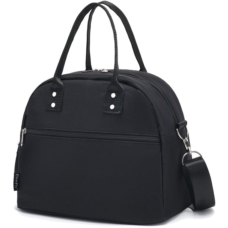 FlowFly Insulated Lunch Bag With Shoulder Strap for Women, Men, and Kids, Large and Reusable, Handle, Freezable Work and School Travel Tote and Meal Prep Organizer (Black) - Image 1
