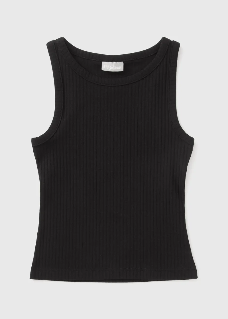 Matalan Girls Black Ribbed Vest