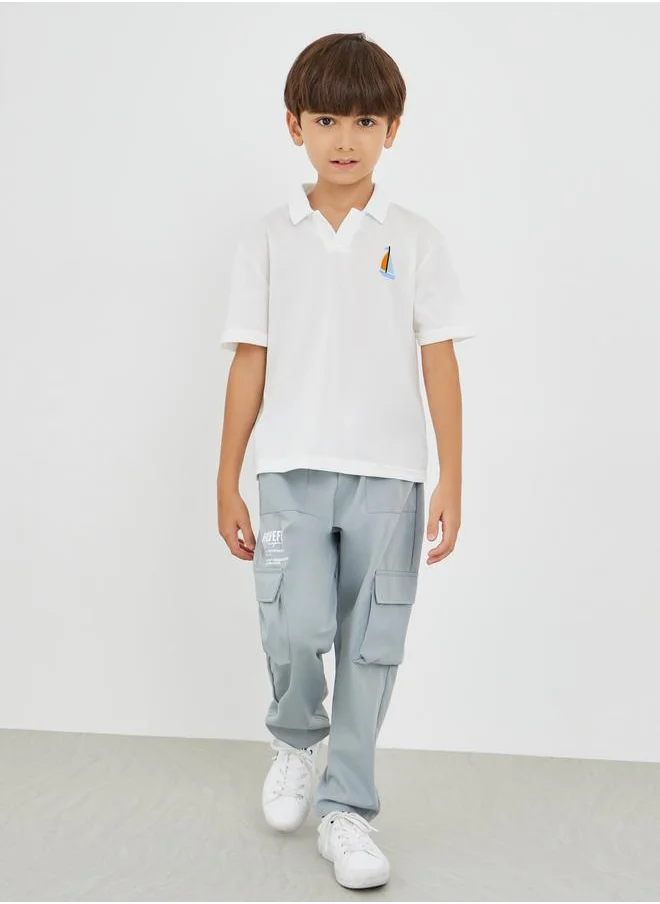 ستايلي Styli Embroidered Polo Neck Short Sleeve T-Shirt