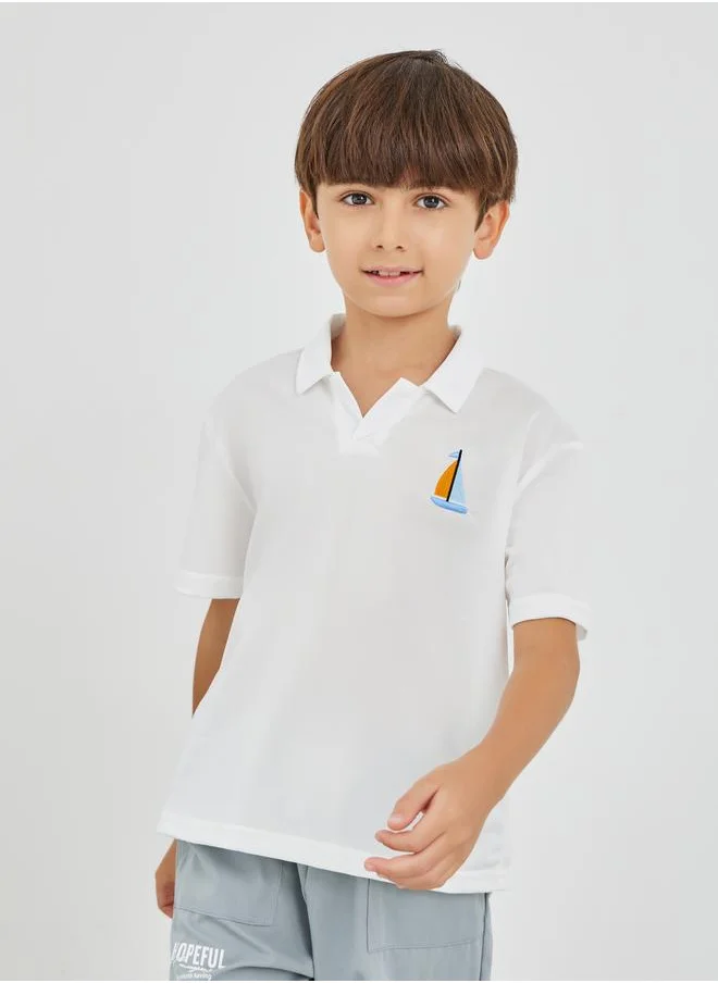 ستايلي Styli Embroidered Polo Neck Short Sleeve T-Shirt