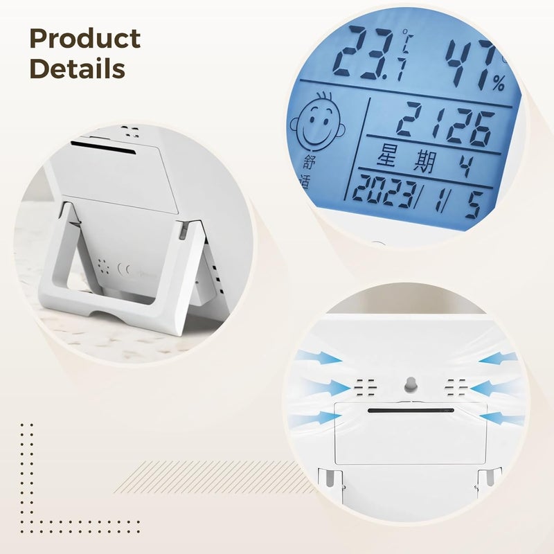 Rechargeable Digital Thermometer Hygrometer With Backlit Lcd, Alarm Clock, Comfort Indicator, Indoor Room Temperature And Humidity Monitor - Image 5
