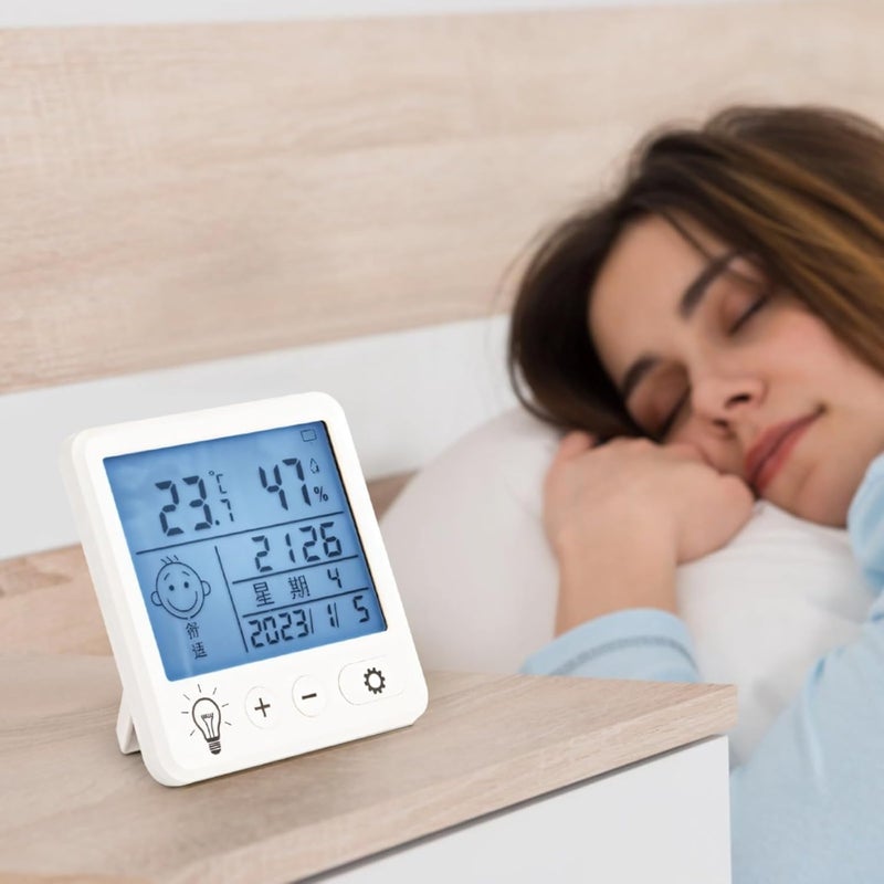 Rechargeable Digital Thermometer Hygrometer With Backlit Lcd, Alarm Clock, Comfort Indicator, Indoor Room Temperature And Humidity Monitor - Image 2