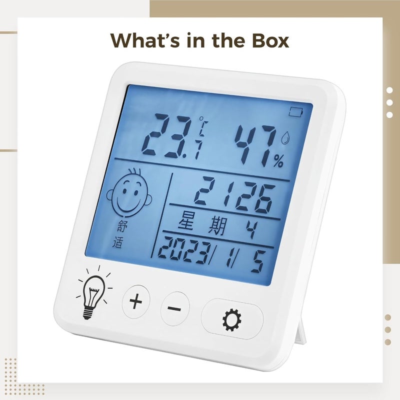 Rechargeable Digital Thermometer Hygrometer With Backlit Lcd, Alarm Clock, Comfort Indicator, Indoor Room Temperature And Humidity Monitor - Image 3