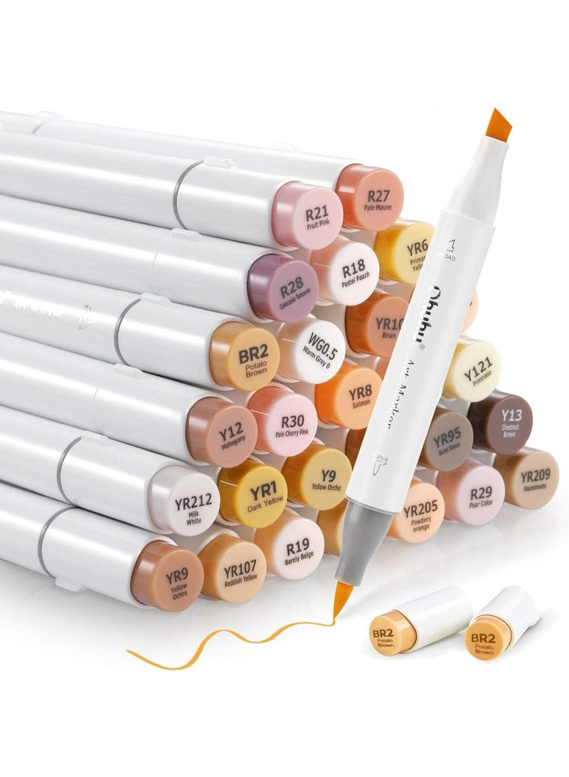Ohuhu Ohuhu Markers Skin Tone Brush Tip -Skin Color Art Marker Set for Artist Adults Coloring Illustration -36 Portrait Colors - Refillable Ink - Brush & Chisel Dual Tips- Honolulu of Ohuhu Markers - Image 1