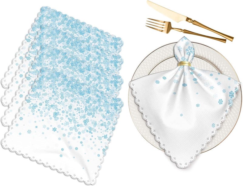 Yibeas Random Falling Blue Snowflakes Cloth Napkins Set of 4 Winter Magic Snowy Crystal Flakes Scatter Snowfall Xmas Dinner Square Napkin for Family Restaurant Weddings 18 x 18 inch - Image 1