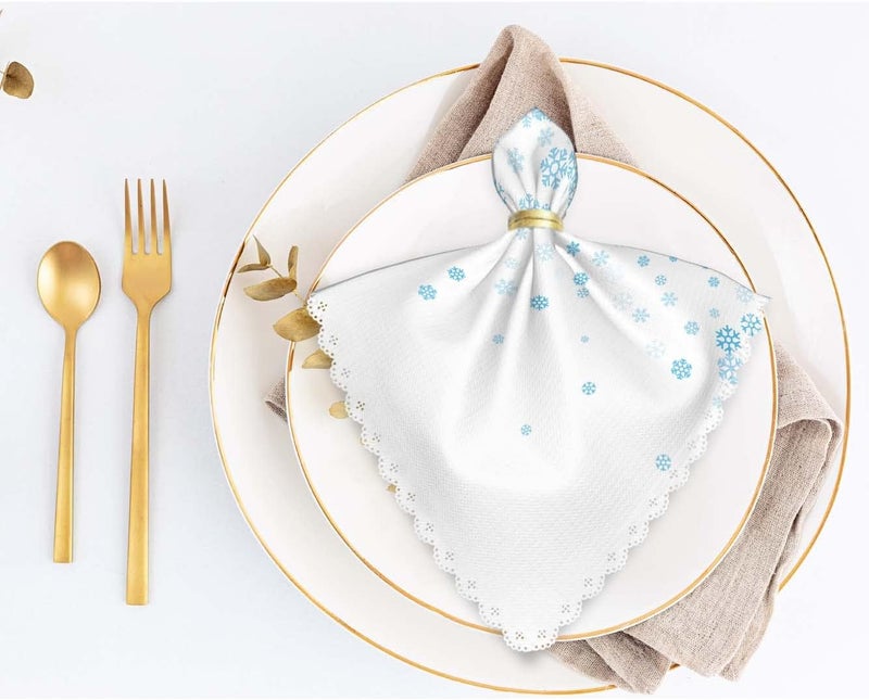 Yibeas Random Falling Blue Snowflakes Cloth Napkins Set of 4 Winter Magic Snowy Crystal Flakes Scatter Snowfall Xmas Dinner Square Napkin for Family Restaurant Weddings 18 x 18 inch - Image 4