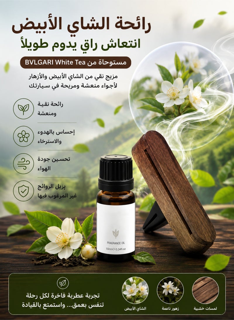 Car air freshener, wood-based essential oil car air freshener, comes with 4 replacement cotton pads, a bottle of Bvlgari white tea fragrance liquid, car air freshener, car fragrance clip, car air vent air freshener, making driving more enjoyable and comfortable. - Image 3
