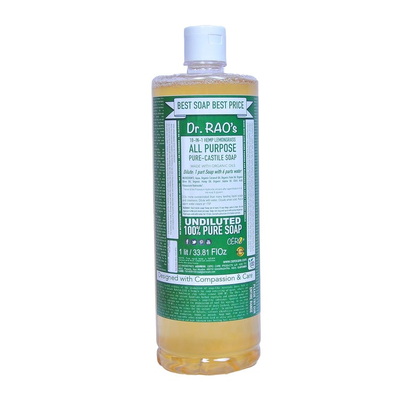 CERO Dr Raos Lemongrass Perfumed all Purpose Pure Castile Soap Perfect for DIY Projects 1000 ml - Image 1
