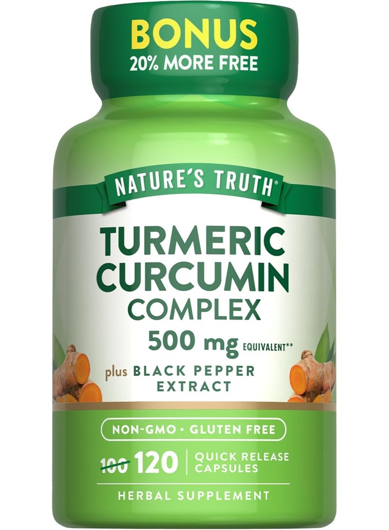 Nature's Truth Curcumin & Turmeric Complex 500 mg + Black Pepper - 120 Fast-Acting Capsules - Image 1