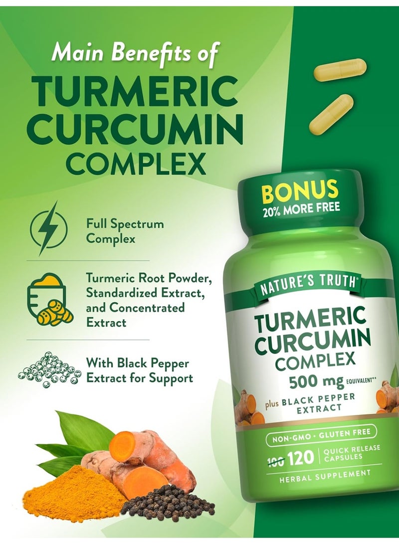 Nature's Truth Curcumin & Turmeric Complex 500 mg + Black Pepper - 120 Fast-Acting Capsules - Image 3