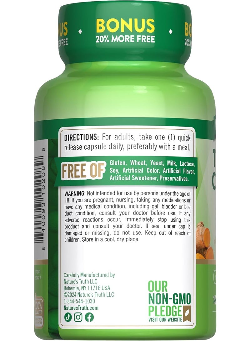 Nature's Truth Curcumin & Turmeric Complex 500 mg + Black Pepper - 120 Fast-Acting Capsules - Image 2
