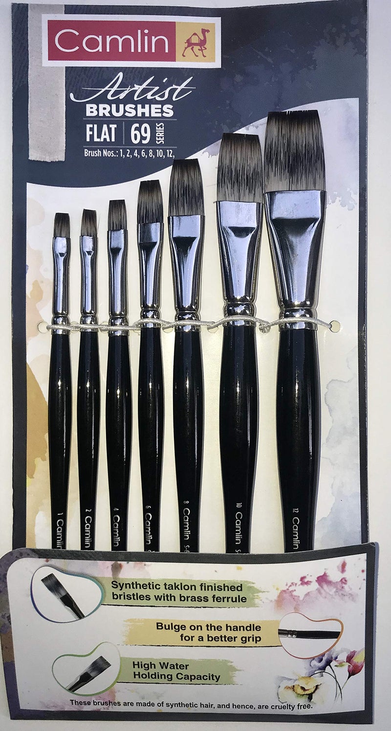 Camlin Kokuyo Artist Paint Brush Series 69 - Flat Synthetic taklon, Set of 7 by Anmol Art & Frames - Image 3