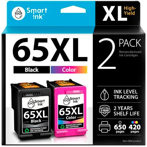 Smart Ink Remanufactured Ink Cartridges Replacement for HP 65XL HP 65 HP65XL Black and Color 2 Combo Pack for HP Printers DeskJet 3755 3700 3772 2600 2622 3752 3722 2655 Envy 5055 5000 5052 5070 5014 - Image 1