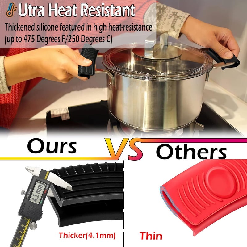 EVAHOM 8 Pack Cast Iron Pot Assist Handle Covers, High Heat Resistant Anti-Slip Silicone Skillet Handle Cover for Any Frying Cast Iron Skillet Metal Pan, Washable Reusable Rubber Pot Holder Sleeve Black - Image 3