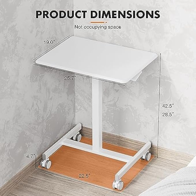 rayihni MOBILE SMALL STANDING DESK - SIT STAND PORTABLE ROLLING LAPTOP DESK WITH LOCKABLE WHEELS, ADJUSTABLE HEIGHT COMPUTER WORKSTATIONS, WHITE - Image 3