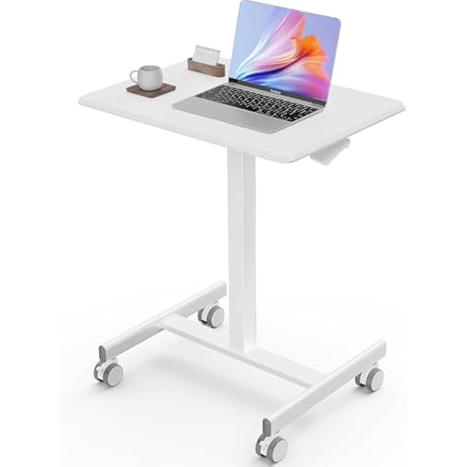 rayihni MOBILE SMALL STANDING DESK - SIT STAND PORTABLE ROLLING LAPTOP DESK WITH LOCKABLE WHEELS, ADJUSTABLE HEIGHT COMPUTER WORKSTATIONS, WHITE - Image 1