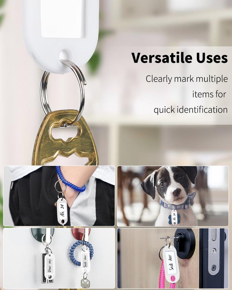 Uniclife 40 Pieces Key Tags 2 Inch Soft Plastic Key Chain Tags with Blank Paper Labels Clear Windows Protective Films and Split Rings Flexible Item Identifiers, White - Image 3