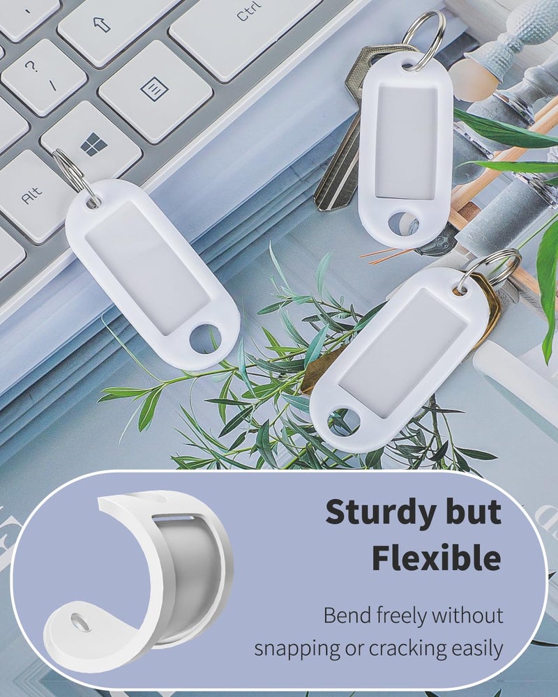 Uniclife 40 Pieces Key Tags 2 Inch Soft Plastic Key Chain Tags with Blank Paper Labels Clear Windows Protective Films and Split Rings Flexible Item Identifiers, White - Image 2