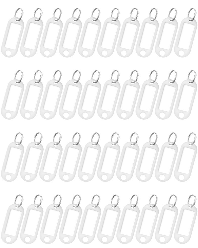Uniclife 40 Pieces Key Tags 2 Inch Soft Plastic Key Chain Tags with Blank Paper Labels Clear Windows Protective Films and Split Rings Flexible Item Identifiers, White - Image 1