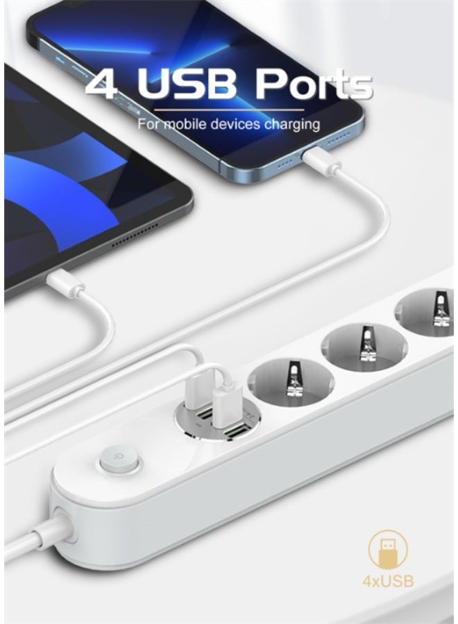 ريبنيو SE4432 الاتحاد الأوروبي التوصيل 4 مآخذ طاقة تيار متردد وشاحن USB 4 منافذ معرف تلقائي 3.4AMAX مخرج طاقة مع سلك تمديد بطول 2 متر - Image 5