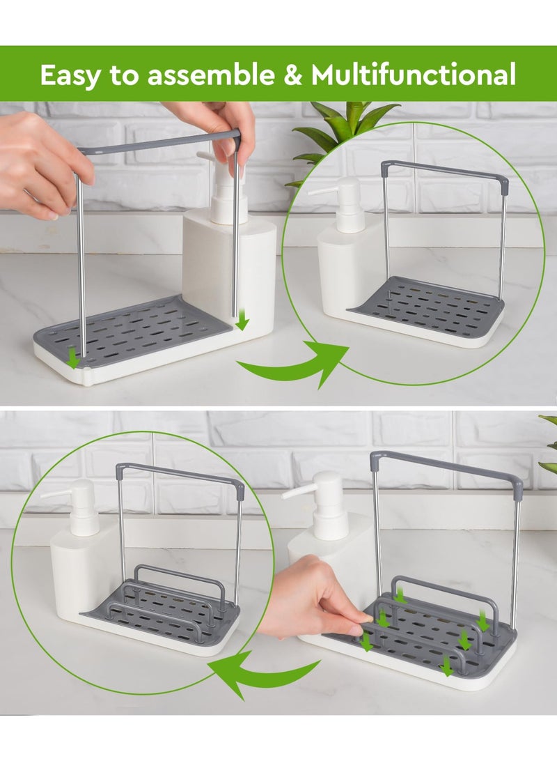 YUFAN Hand and Dish Soap Dispenser Set with Tray, Dual Soap Dispenser with Sponge Holder and Dishcloth Holder 5-in-1 Organizer for Kitchen Sink Countertop Storage Organizer - Useful Kitchen Gadgets (White) - Image 4