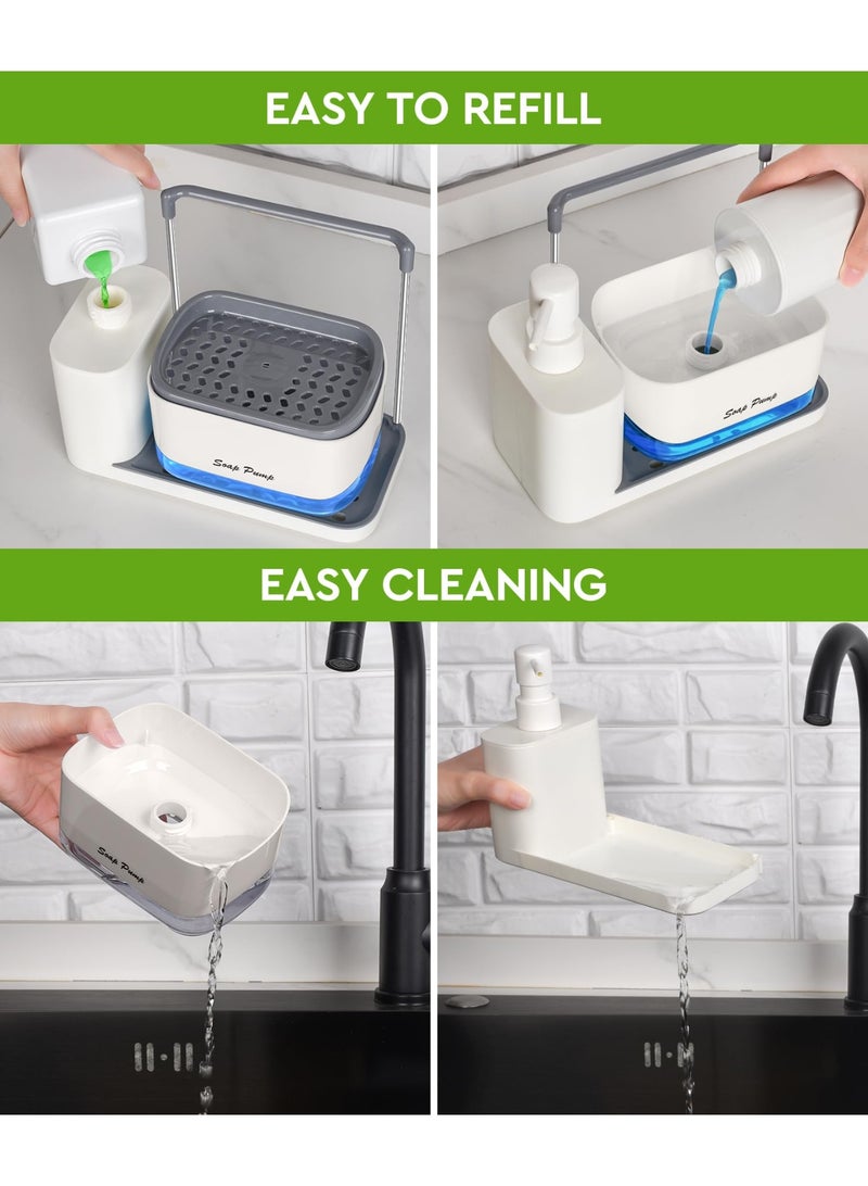 YUFAN Hand and Dish Soap Dispenser Set with Tray, Dual Soap Dispenser with Sponge Holder and Dishcloth Holder 5-in-1 Organizer for Kitchen Sink Countertop Storage Organizer - Useful Kitchen Gadgets (White) - Image 5