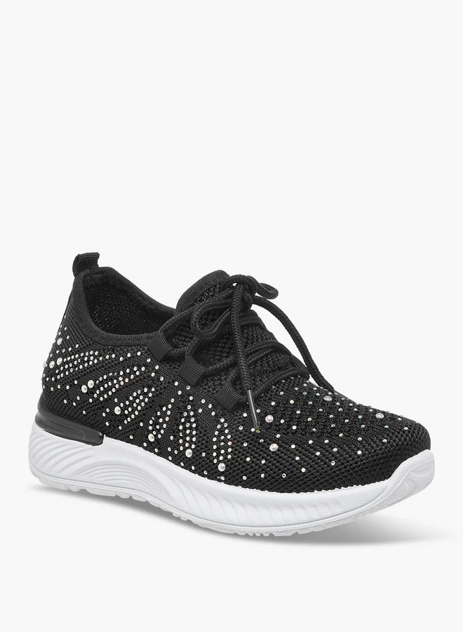 Flora Bella By Shoexpress Girls Embellished Slip-On Sneakers with Lace Detail