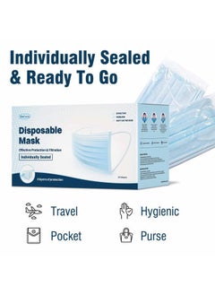 WeCare Disposable Face Mask Individually Wrapped - 50 Pack, Blue Masks 3 Ply  - Image 2