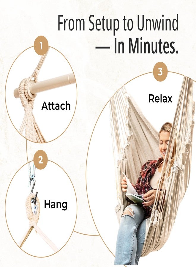 EXTIRIO XL Hanging Hammock Chair Swing - Indoor/Outdoor, Beige, Max Weight 440 lbs - Image 3