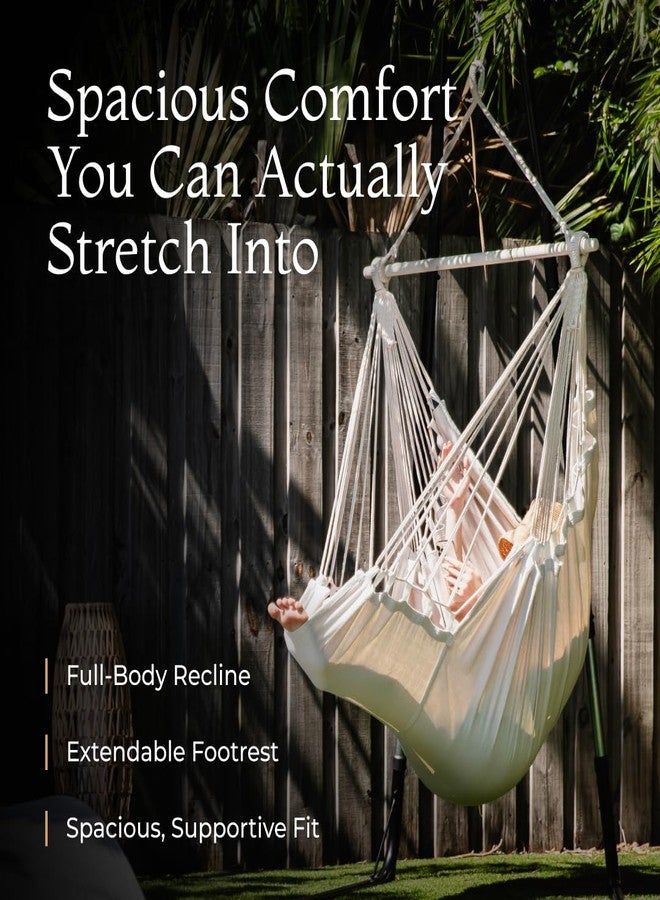 EXTIRIO XL Hanging Hammock Chair Swing - Indoor/Outdoor, Beige, Max Weight 440 lbs - Image 2