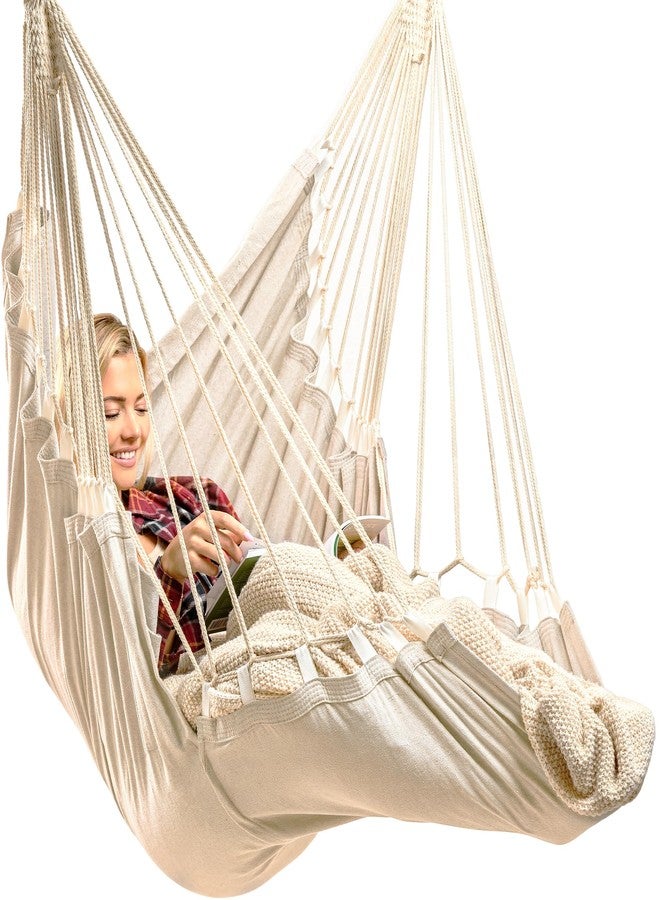 EXTIRIO XL Hanging Hammock Chair Swing - Indoor/Outdoor, Beige, Max Weight 440 lbs - Image 1
