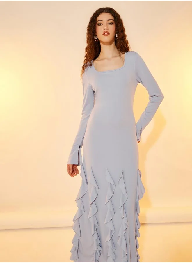 ستايلي Square Neck Ruffled Sheath Maxi Dress