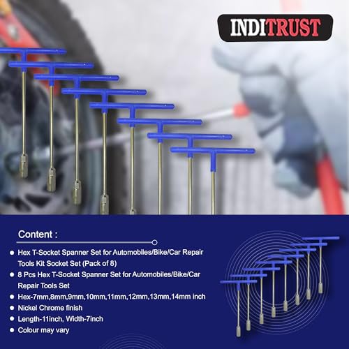 Inditrust 8Pcs Hex T-Socket T Spanner Set for Automobiles/Bike/Car Repair Tools Kit Socket Set (7mm to 14mm)(Pack of 8) Colour may vary - Image 5